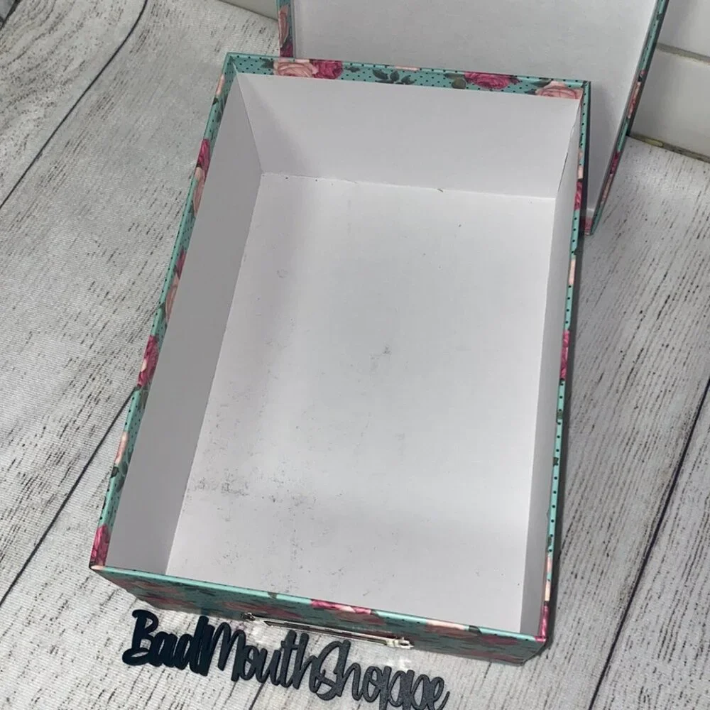 Turquoise Polka Dot and Vintage Pink Floral Photo Storage Display Box